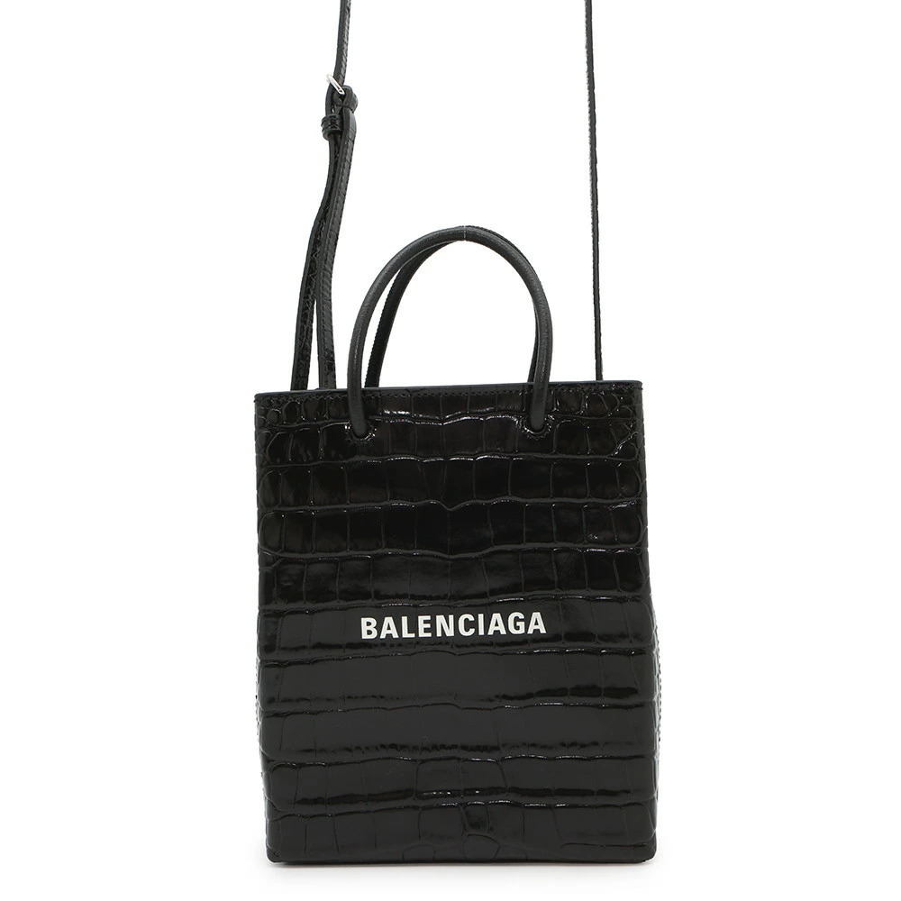 Balenciaga Shopping Tote XXS Embossed Leather Shoulder Bag Black